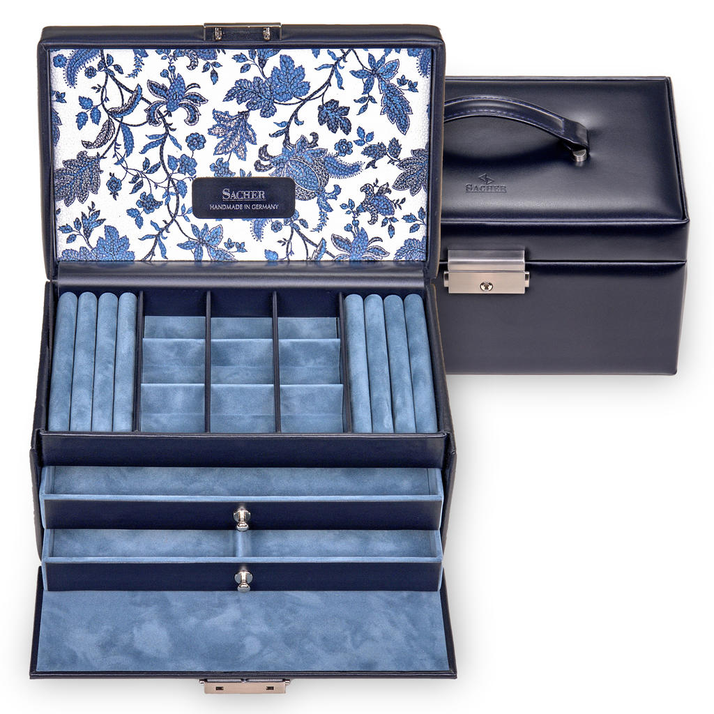 Jewellery box Elly florage / navy (leather)