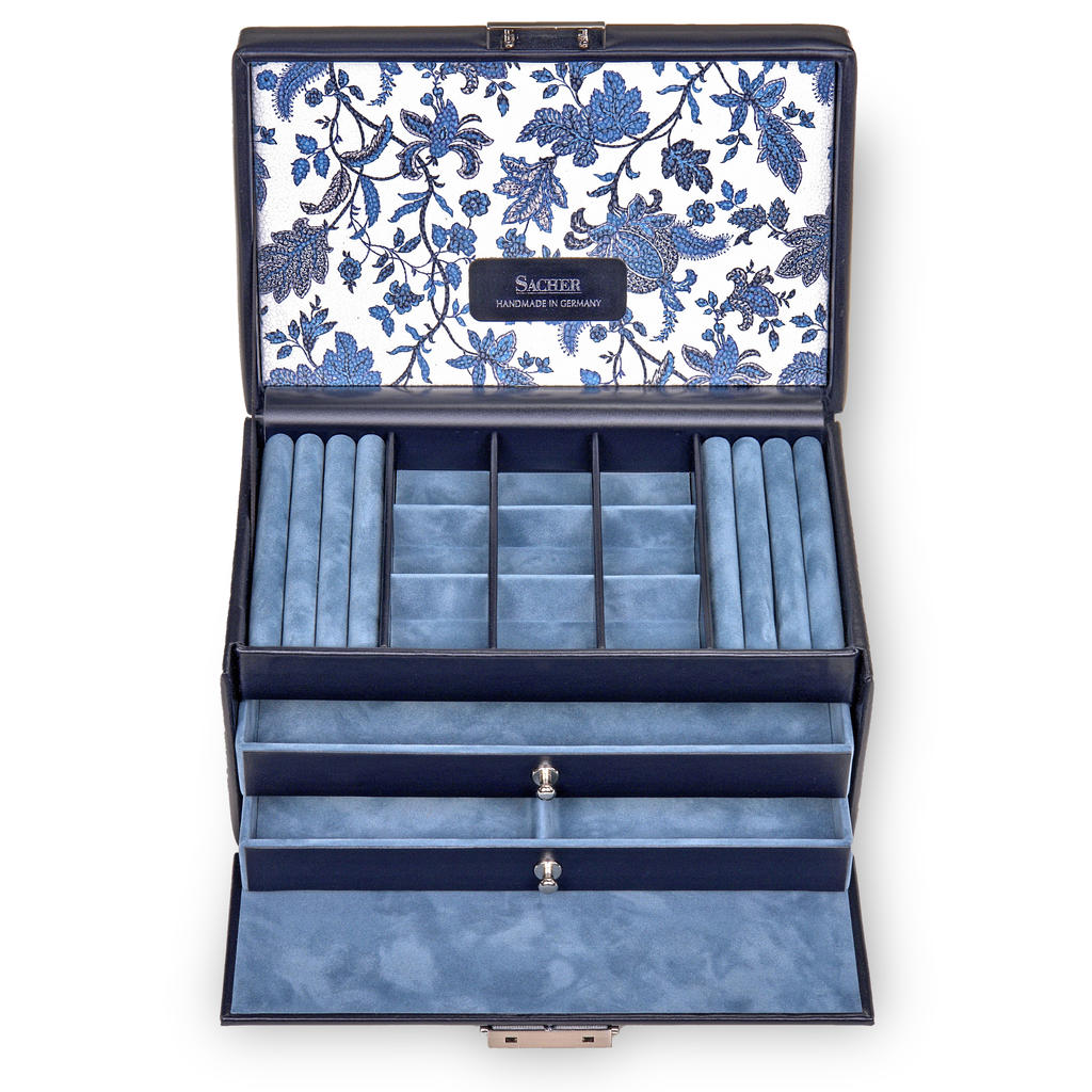 Jewellery box Elly florage / navy (leather)